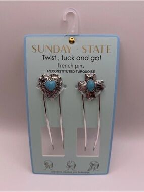 NWT Sunday State Silver and Turquoise Hair Pins